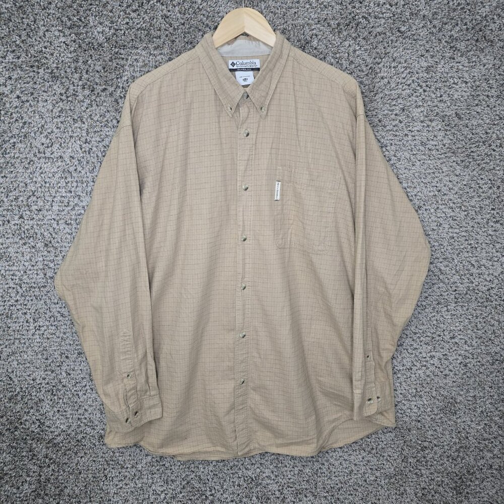 Columbia Shirt Mens 2XB Big Tall Beige Check Button Down Long Sleeve Casual